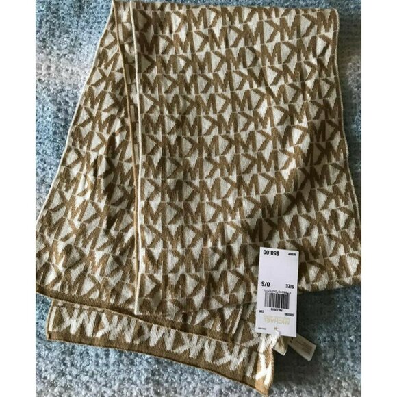 Michael Kors Beige Tan White Logo Pattern Scarf - Picture 1 of 5